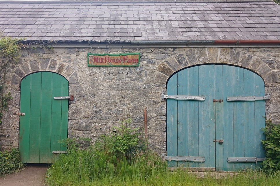 OGI Members Farm Walk at Mill House Farm 6 June 2026 Farm Buildings with green and blue doors